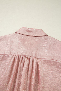 Delicacy Metallic Buttoned Loose Fit Short Sleeve Shirt