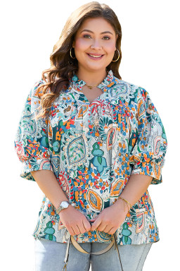 Multicolour Bohemian Abstract Print V Neck Plus Size Blouse