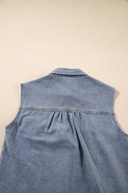 Beau Blue Flap Pocket Curved Hem Sleeveless Denim Jacket