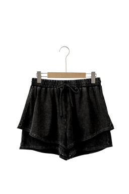 Black Mineral Wash French Terry High Waist Casual Shorts