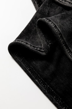 Black Mineral Wash French Terry High Waist Casual Shorts
