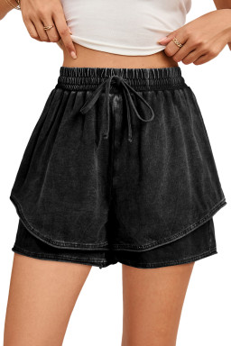 Black Mineral Wash French Terry High Waist Casual Shorts