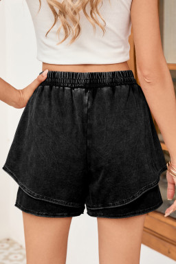 Black Mineral Wash French Terry High Waist Casual Shorts