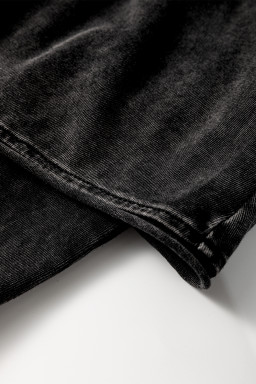 Black Mineral Wash French Terry High Waist Casual Shorts