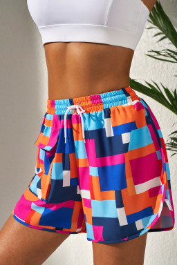 Rose Geometric Print Drawstring Waist Pocket Beach Shorts