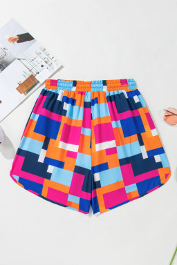 Rose Geometric Print Drawstring Waist Pocket Beach Shorts