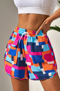 Rose Geometric Print Drawstring Waist Pocket Beach Shorts