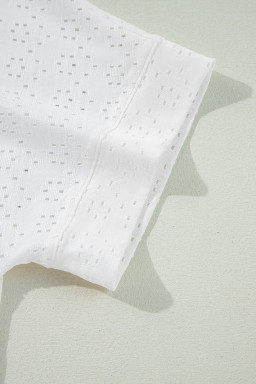 White Eyelet Pattern Boat Neck Casual Tee