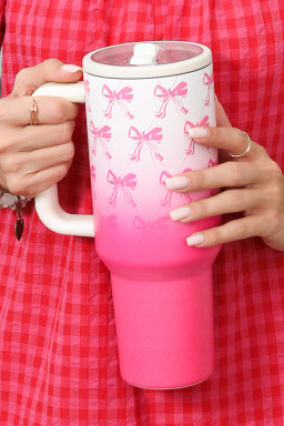 Pink Gradient Bow Print Tumbler Cup