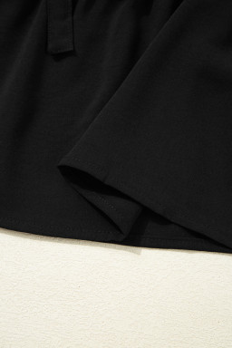 Black Puff Sleeve Bowknot Front Peplum Blouse