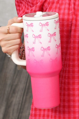 Pink Gradient Bow Print Tumbler Cup
