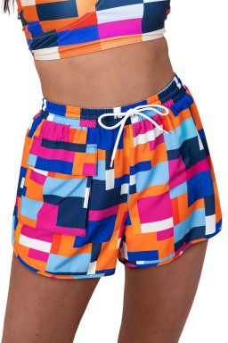 Rose Geometric Print Drawstring Waist Pocket Beach Shorts