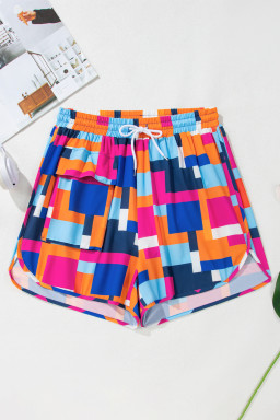 Rose Geometric Print Drawstring Waist Pocket Beach Shorts