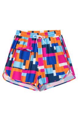 Rose Geometric Print Drawstring Waist Pocket Beach Shorts