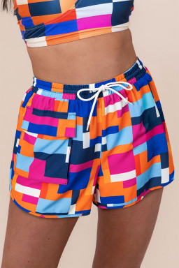 Rose Geometric Print Drawstring Waist Pocket Beach Shorts