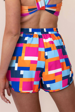 Rose Geometric Print Drawstring Waist Pocket Beach Shorts