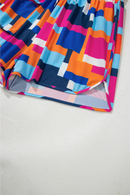 Rose Geometric Print Drawstring Waist Pocket Beach Shorts