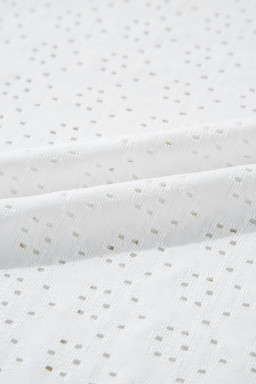 White Eyelet Pattern Boat Neck Casual Tee