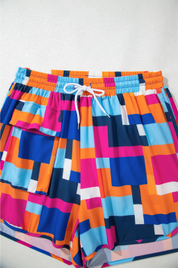 Rose Geometric Print Drawstring Waist Pocket Beach Shorts