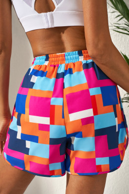 Rose Geometric Print Drawstring Waist Pocket Beach Shorts
