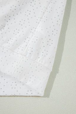 White Eyelet Pattern Boat Neck Casual Tee