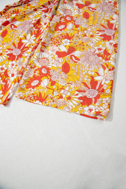 Orange Floral V Neck Wide Leg Sleeveless Jumpsuit