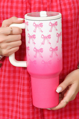 Pink Gradient Bow Print Tumbler Cup