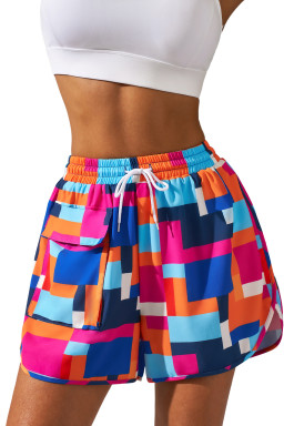 Rose Geometric Print Drawstring Waist Pocket Beach Shorts