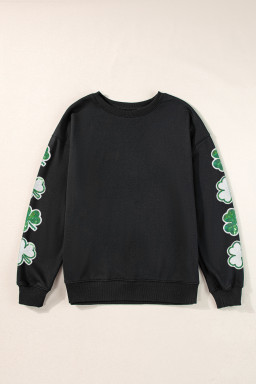 Black Sequin Clover Sleeve Crewneck Sweatshirt