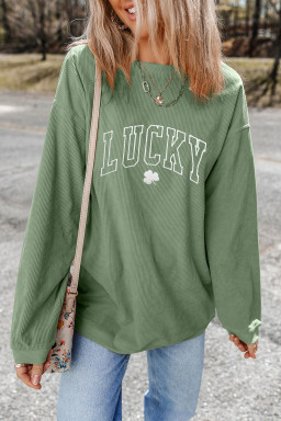 Grass Green LUCKY Clover Embroidered Ribbed St Patrick Sweatshirt