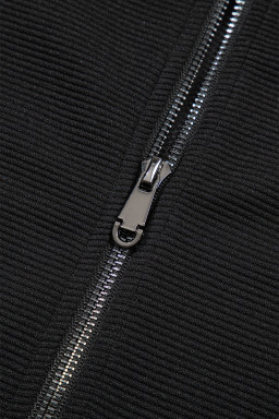 Black Textured Ruffle Sleeve Zipped Top and Wide Leg Pants Set