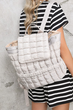 Medium Grey Solid Flapped Quilted Puffer Backpack