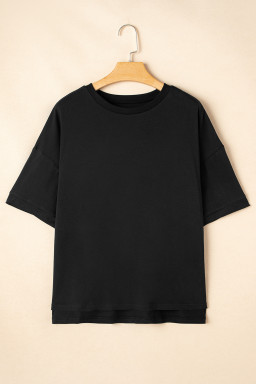 Black Plain Side Slit Oversized Tee
