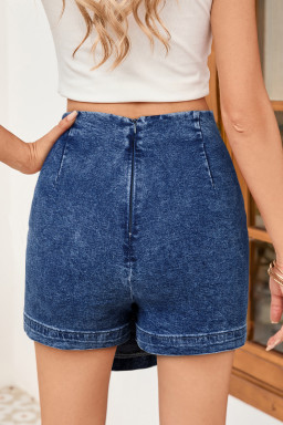 Sail Blue Acid Wash Asymmetric Twisted Wrapped Zipped Denim Skort