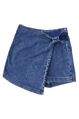 Sail Blue Acid Wash Asymmetric Twisted Wrapped Zipped Denim Skort