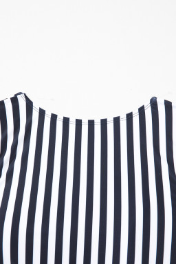 Black Stripe Plus Size Knot Cutout Ruffle Sleeve and High Waist Swimsuit Set
