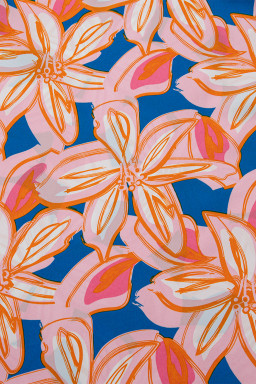 Orange Summer Flower Print Smocked Notched Neck Ruffle Blouse