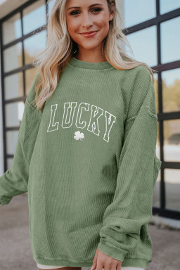 Grass Green LUCKY Clover Embroidered Ribbed St Patrick Sweatshirt