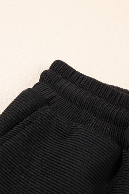 Black Textured Ruffle Sleeve Zipped Top and Wide Leg Pants Set