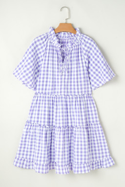 Lavendula Plaid Frill Tiered Mini Dress