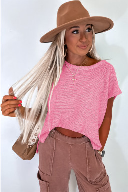 Sachet Pink Solid Color Side Slits Knit Tee
