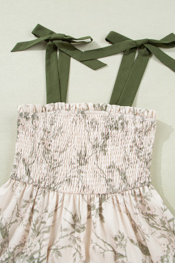 Green Floral Smocked High Waist Tiered Midi Dress