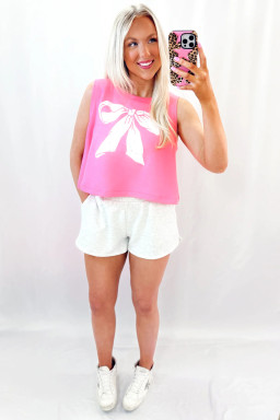 Sachet Pink Bow Casual Sleeveless Tee