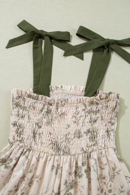 Green Floral Smocked High Waist Tiered Midi Dress