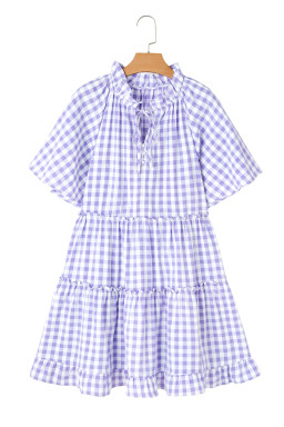 Lavendula Plaid Frill Tiered Mini Dress