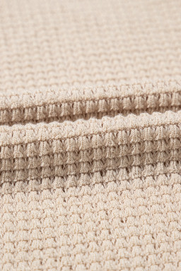 Oatmeal Hollow Patchwork Waffle Knit Top