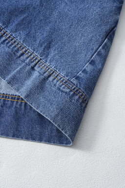 Blue Short Sleeve Collared Chest Pocket Denim Mini Dress