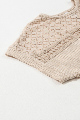 Oatmeal Hollow Patchwork Waffle Knit Top