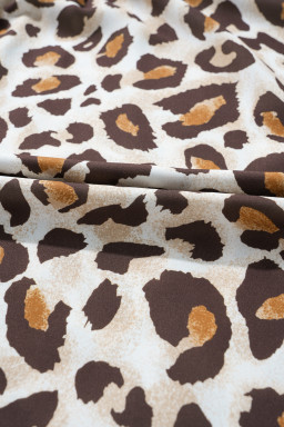 Khaki Leopard Print Short Sleeve Collared Plus Size Shirt