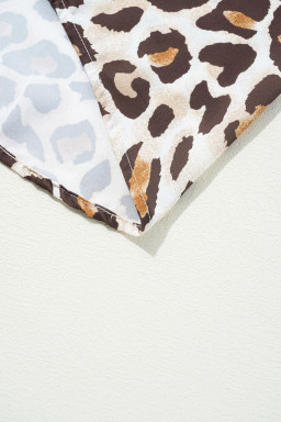 Khaki Leopard Print Short Sleeve Collared Plus Size Shirt